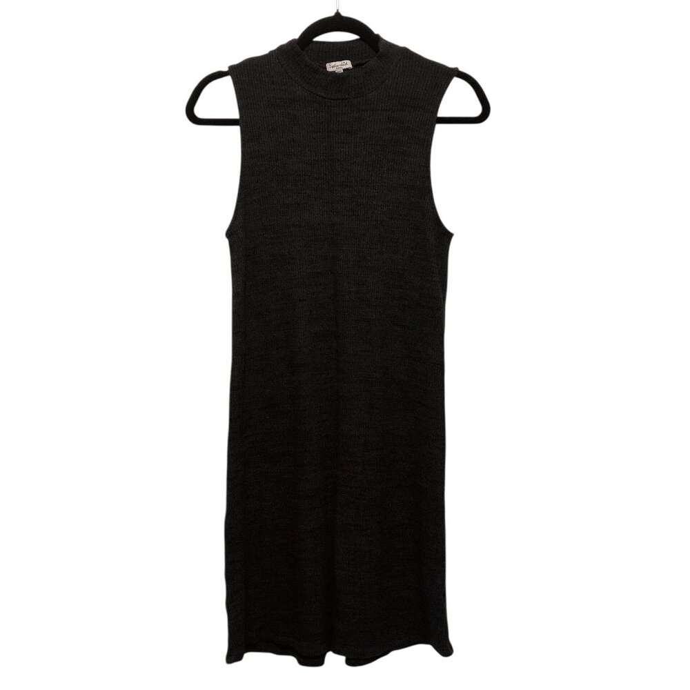 Splendid Solid Black Ribbed Mock Neck Sleeveless … - image 1